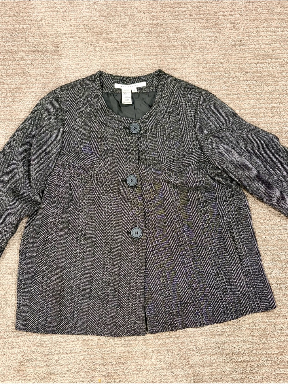 Women’s Gray Herringbone Button-Front Jacket
